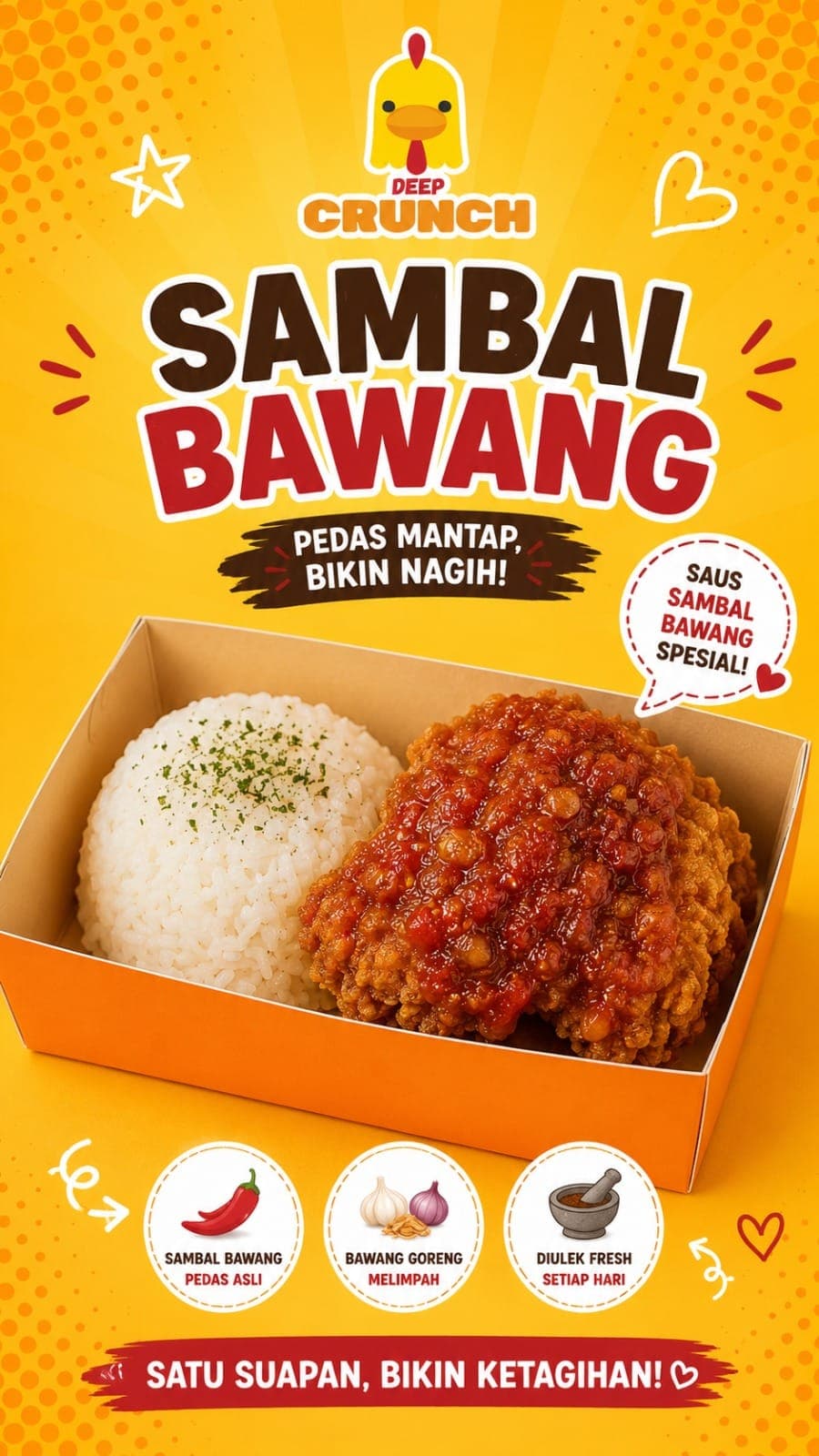 Chicken (Ayam) Boneless + Sambal Bawang + Rice