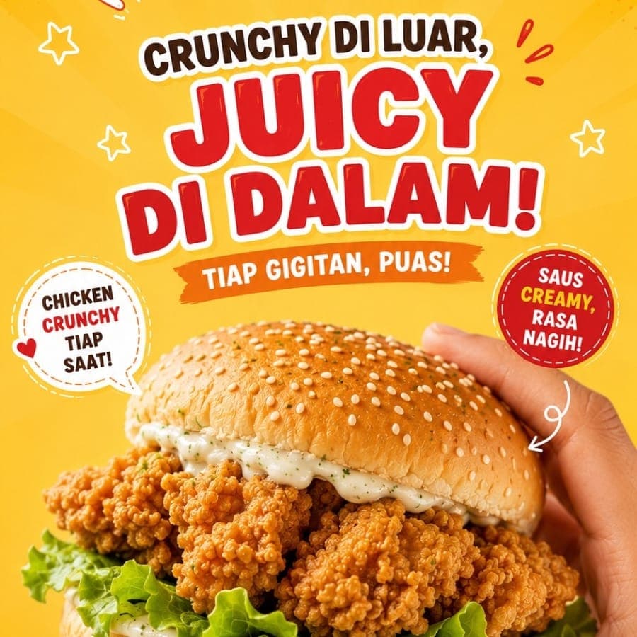 Deep Burger Crunch (Tanpa Keju Slice) Ayam Boneless