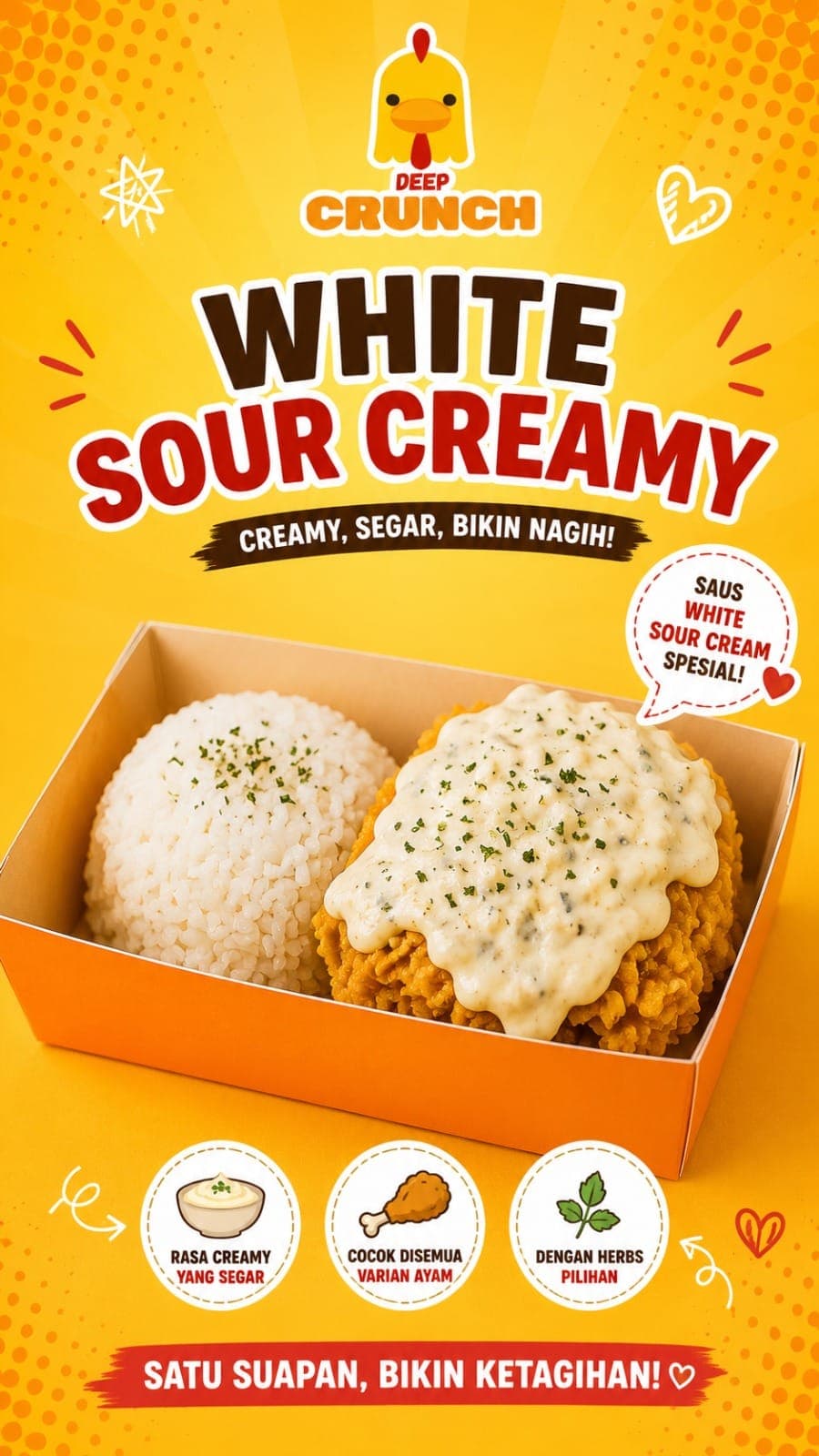 (Best Seller) Chicken (Ayam) Boneless + White Sour Creamy + Rice