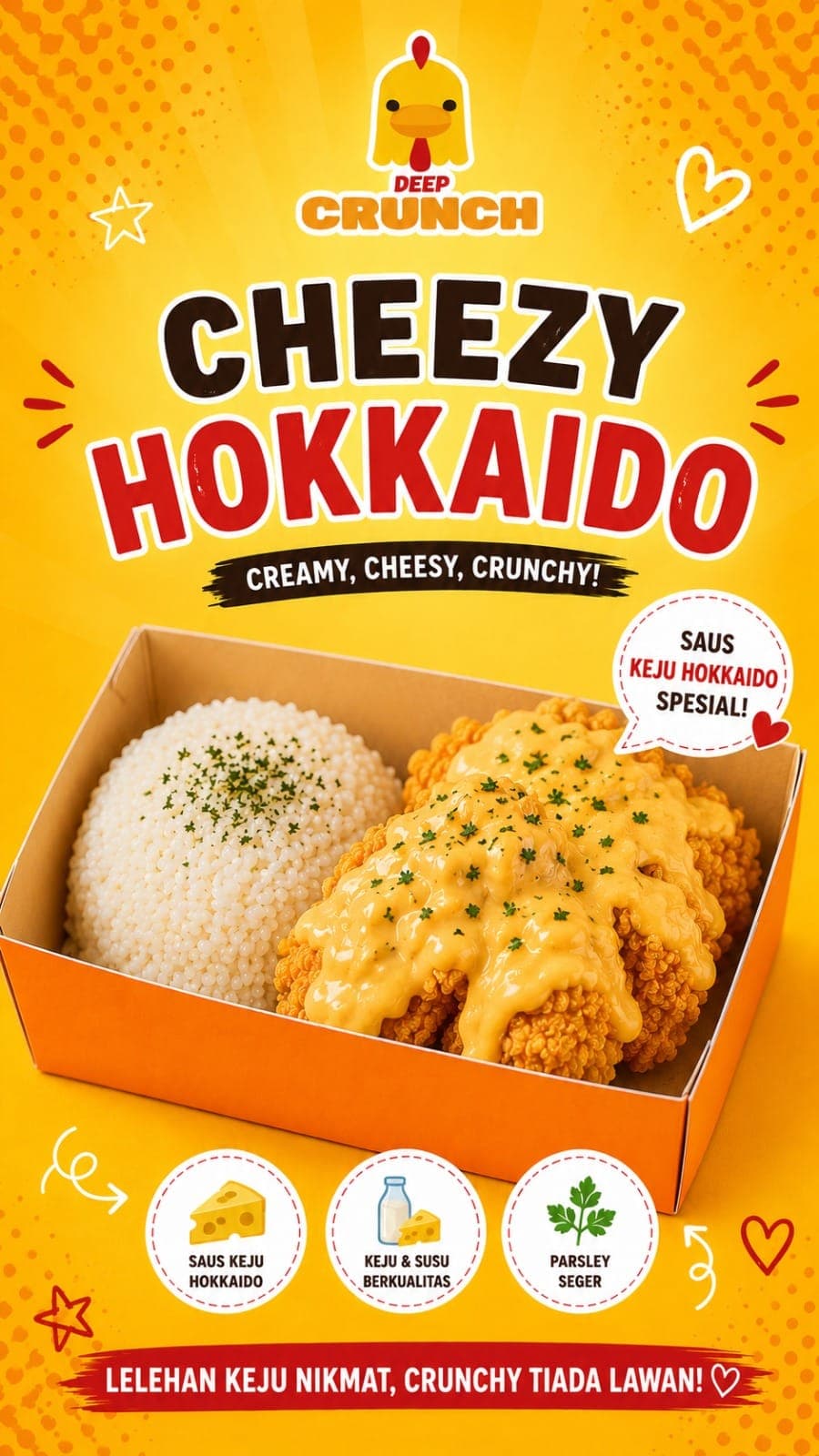 Chicken (Ayam) Boneless + Cheezy Hokkaido + Rice